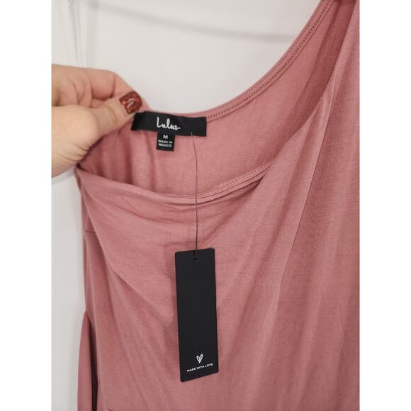 Lulu's One-Shoulder Wrap Waist Romper Mauve Pink Size M - Picture 9 of 12